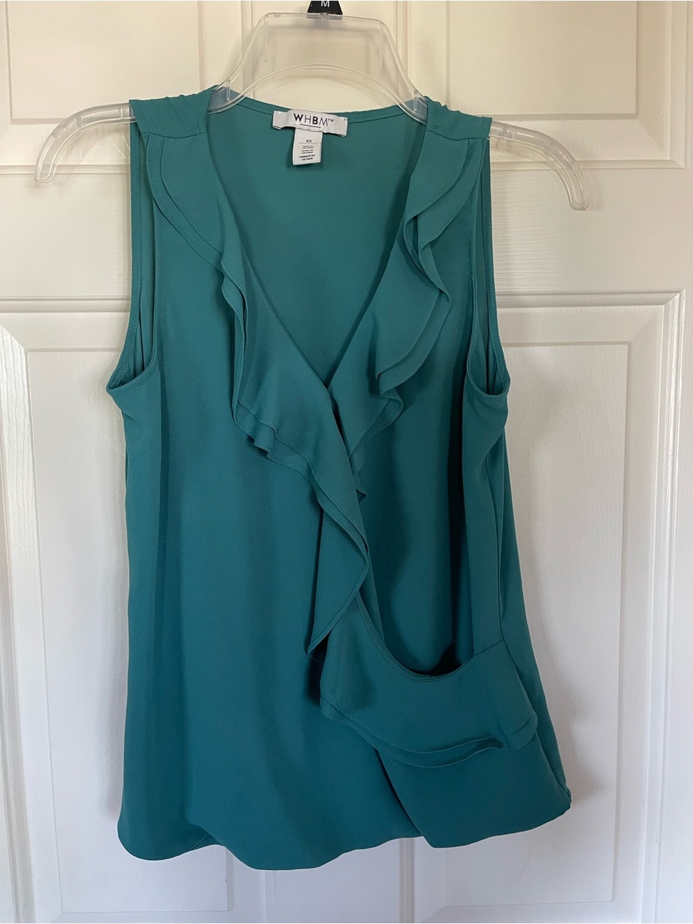White House Black Market Teal Ruffle V-Neck Sleeveless Blouse